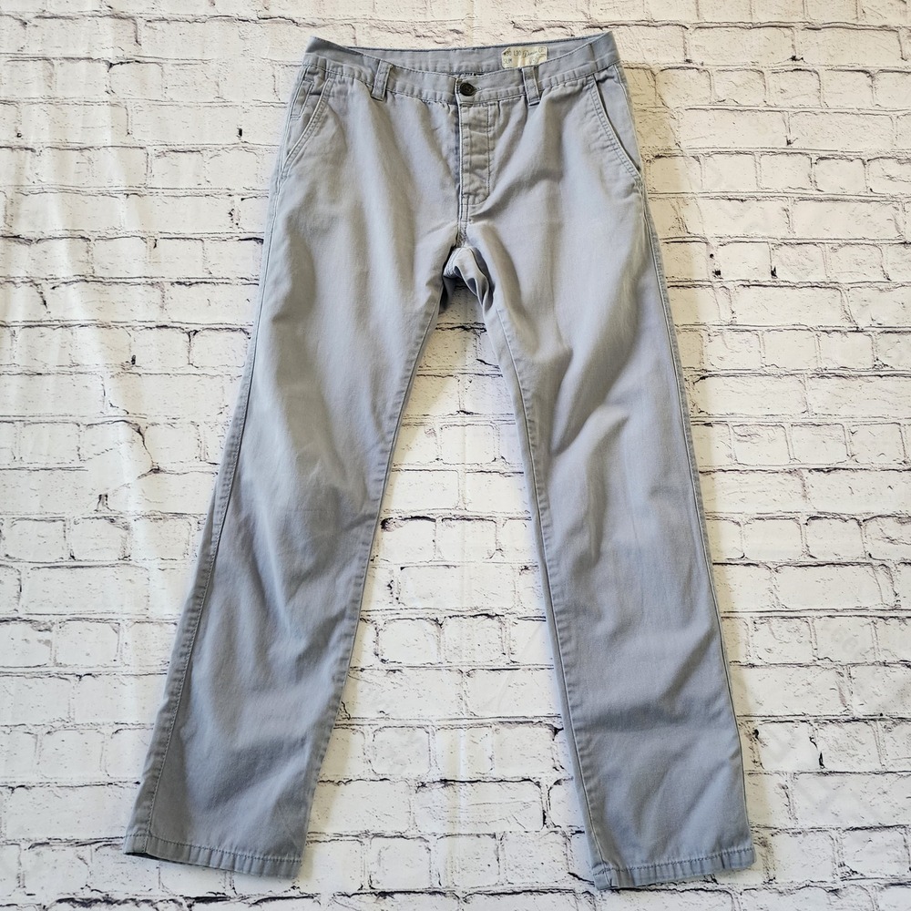 Denim Co Men Slim Chino Pants Gray W30 L30 Button Fly Cotton Twill Trousers